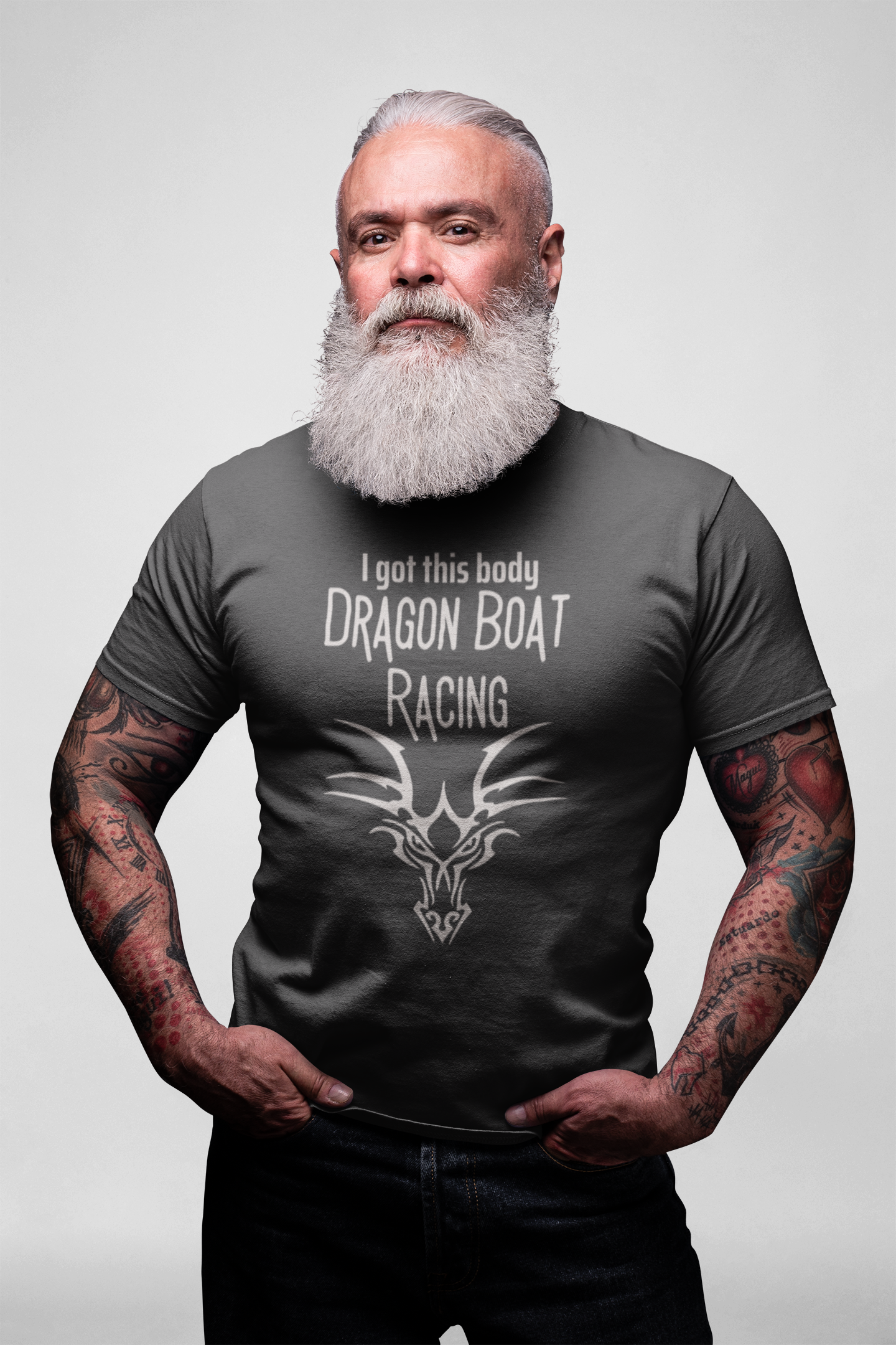 Dragon Boat T-shirt - Asphalt | I Got this Body Dragon Boat Racing |   Fun Shirt Designs